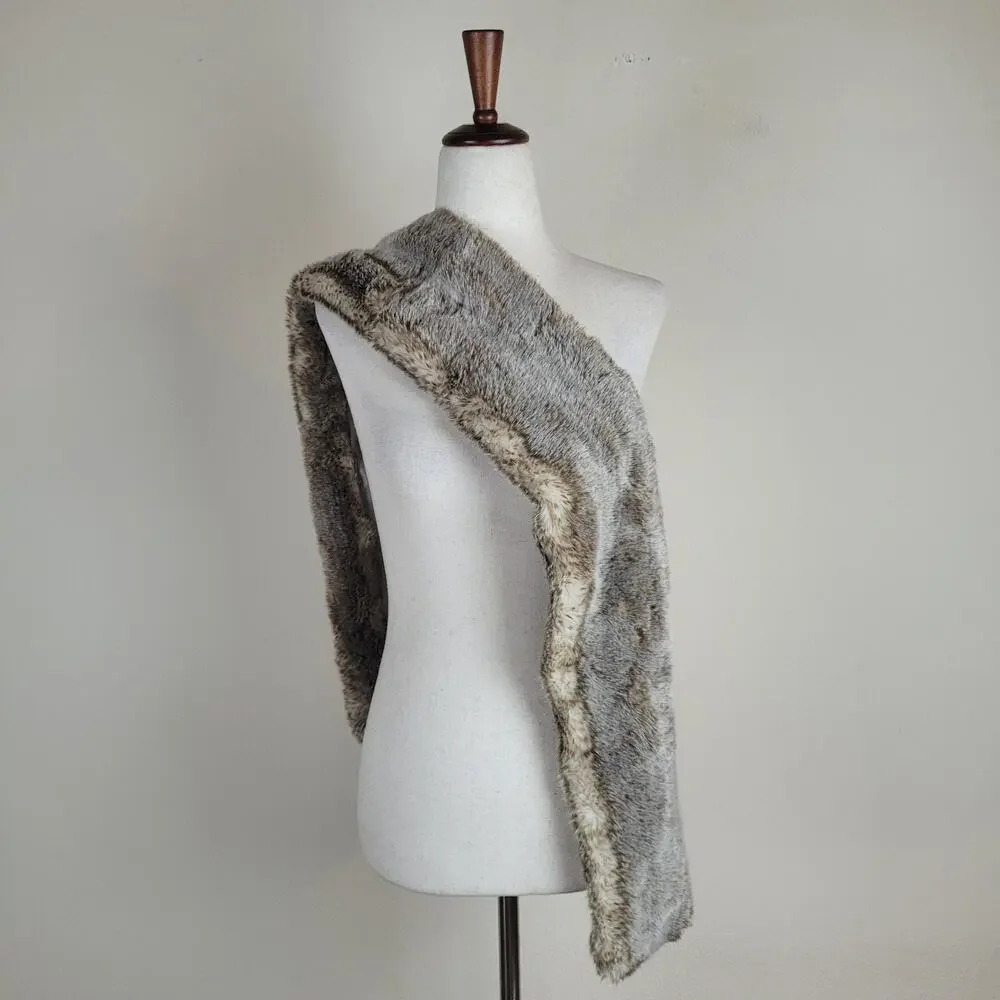 Restoration Hardware‎ Scarf Wrap Gray Faux Fur Neck Warmer Rectangle Soft Fluffy